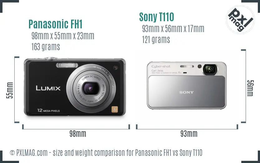 Panasonic FH1 vs Sony T110 size comparison