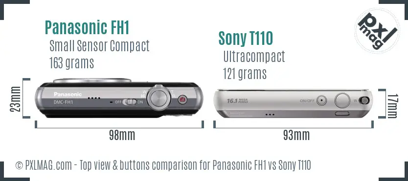 Panasonic FH1 vs Sony T110 top view buttons comparison