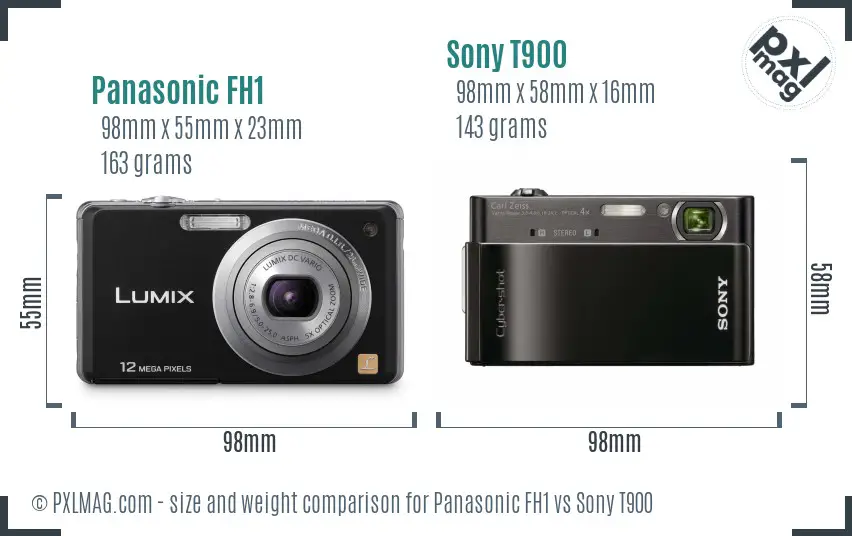 Panasonic FH1 vs Sony T900 size comparison