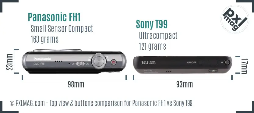 Panasonic FH1 vs Sony T99 top view buttons comparison