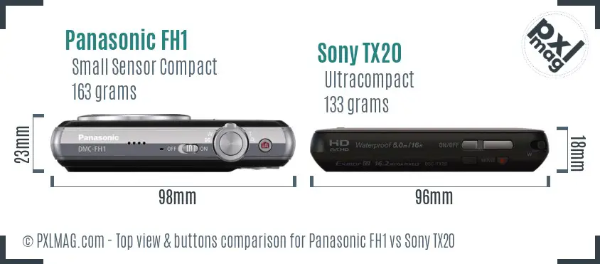 Panasonic FH1 vs Sony TX20 top view buttons comparison