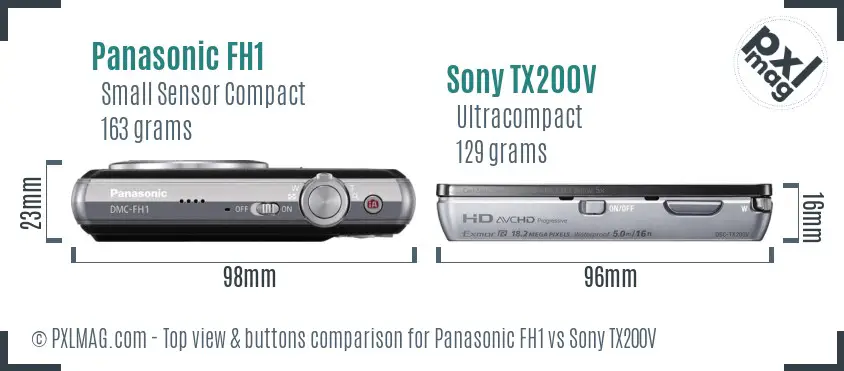 Panasonic FH1 vs Sony TX200V top view buttons comparison