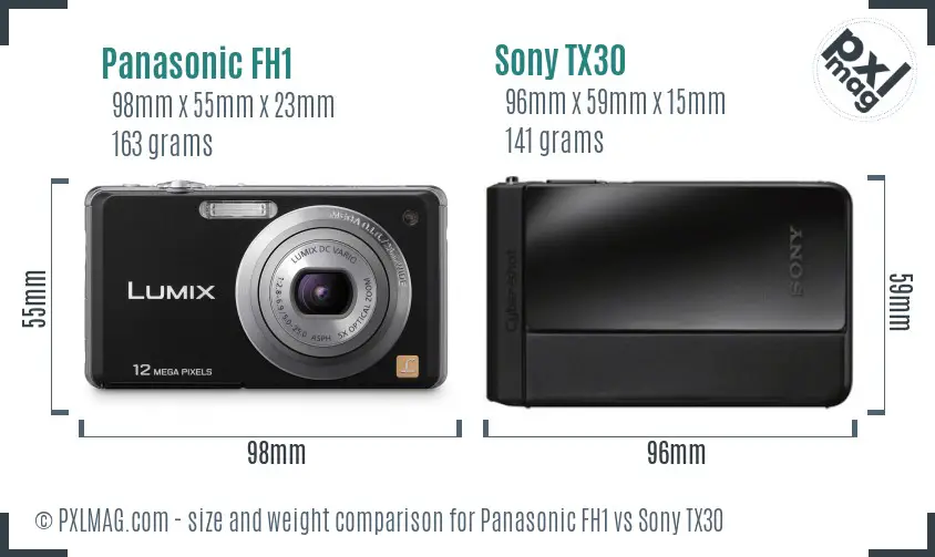 Panasonic FH1 vs Sony TX30 size comparison