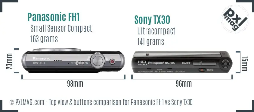 Panasonic FH1 vs Sony TX30 top view buttons comparison