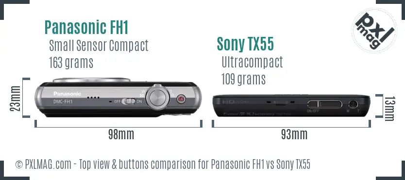 Panasonic FH1 vs Sony TX55 top view buttons comparison Panasonic FH1 vs Sony TX55 top view buttons comparison