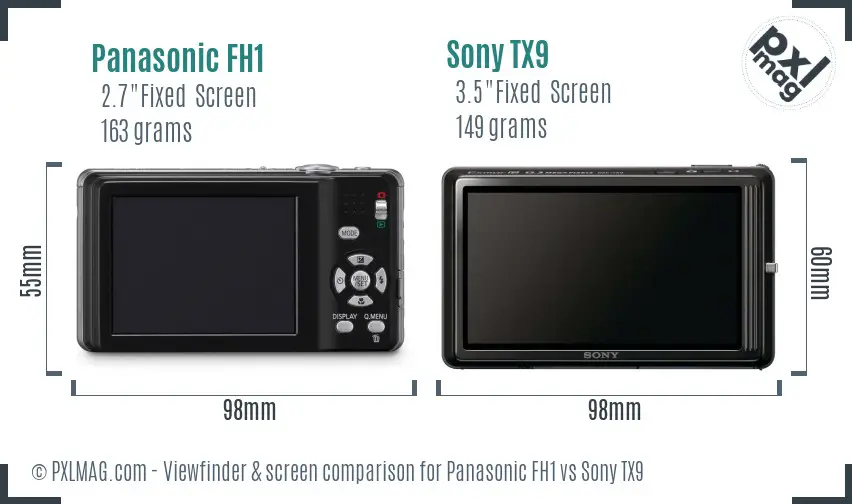 Panasonic FH1 vs Sony TX9 Screen and Viewfinder comparison Panasonic FH1 vs Sony TX9 Screen and Viewfinder comparison