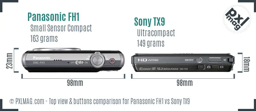Panasonic FH1 vs Sony TX9 top view buttons comparison Panasonic FH1 vs Sony TX9 top view buttons comparison