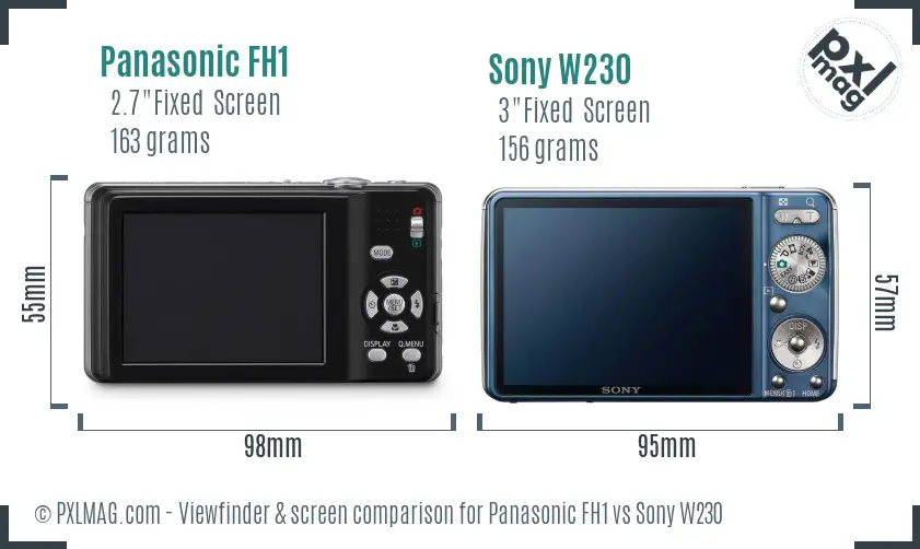 Panasonic FH1 vs Sony W230 Screen and Viewfinder comparison