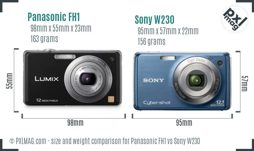 Panasonic FH1 vs Sony W230 size comparison