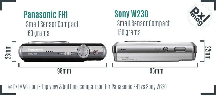Panasonic FH1 vs Sony W230 top view buttons comparison