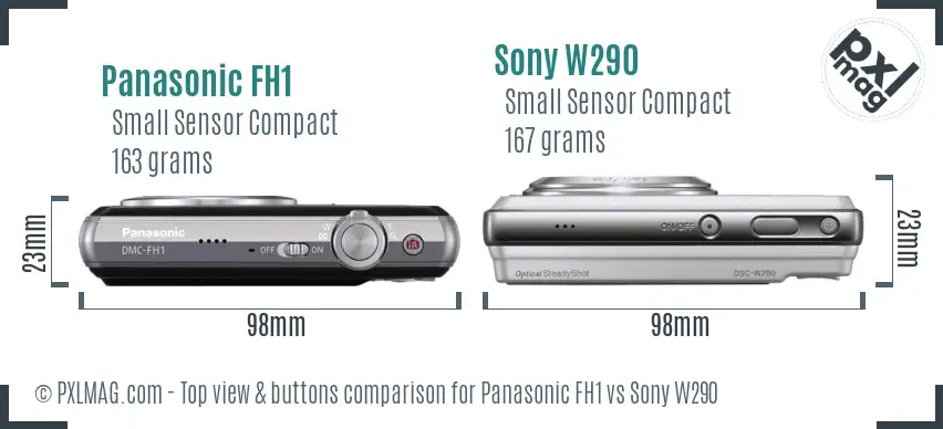 Panasonic FH1 vs Sony W290 top view buttons comparison