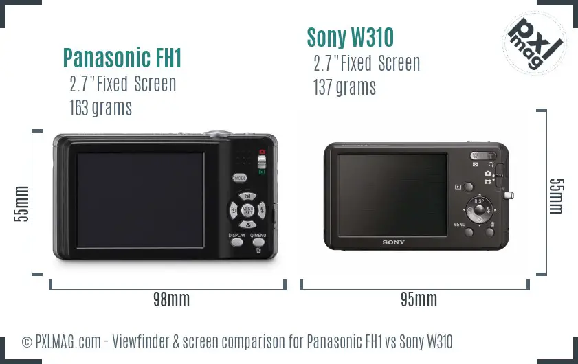 Panasonic FH1 vs Sony W310 Screen and Viewfinder comparison