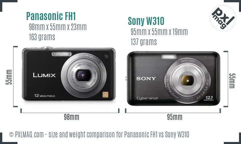 Panasonic FH1 vs Sony W310 size comparison