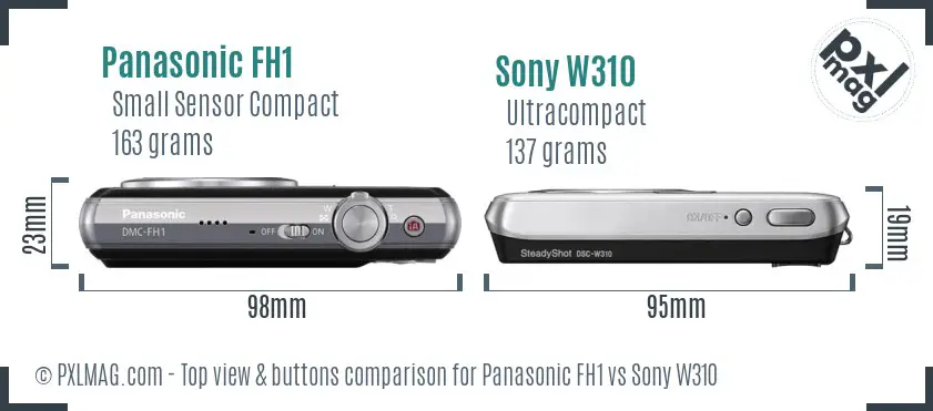 Panasonic FH1 vs Sony W310 top view buttons comparison