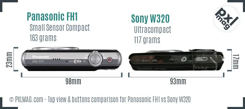 Panasonic FH1 vs Sony W320 top view buttons comparison Panasonic FH1 vs Sony W320 top view buttons comparison