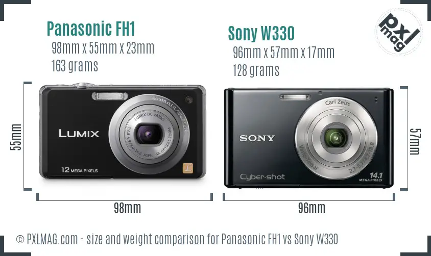 Panasonic FH1 vs Sony W330 size comparison