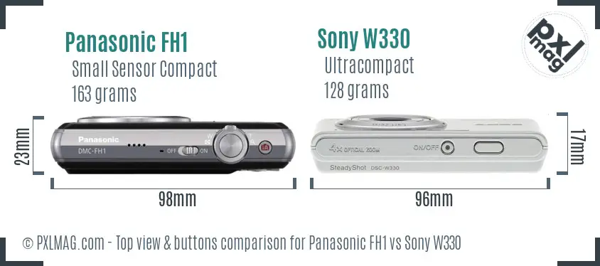 Panasonic FH1 vs Sony W330 top view buttons comparison