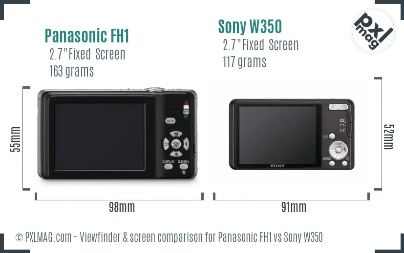 Panasonic FH1 vs Sony W350 Screen and Viewfinder comparison