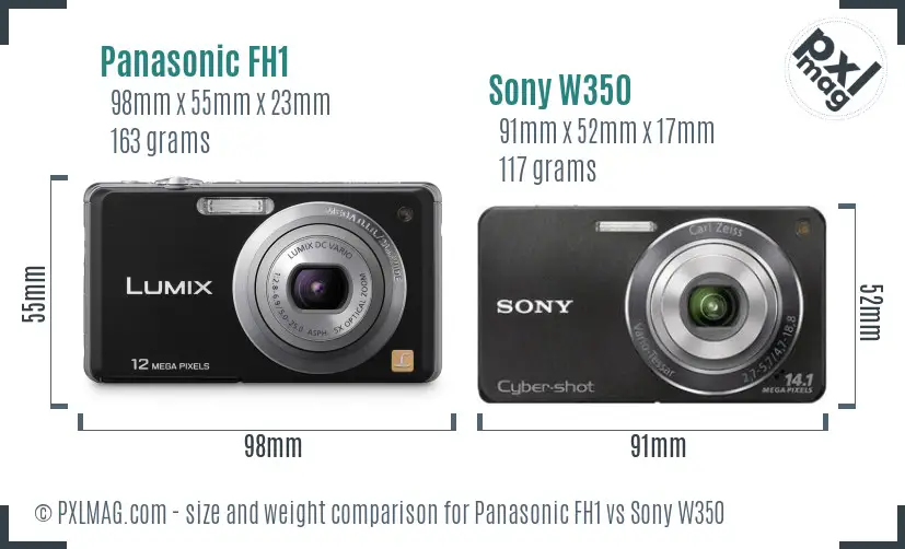 Panasonic FH1 vs Sony W350 size comparison