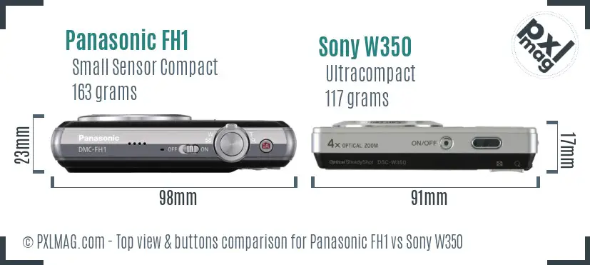 Panasonic FH1 vs Sony W350 top view buttons comparison