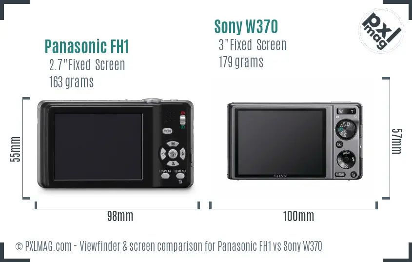 Panasonic FH1 vs Sony W370 Screen and Viewfinder comparison