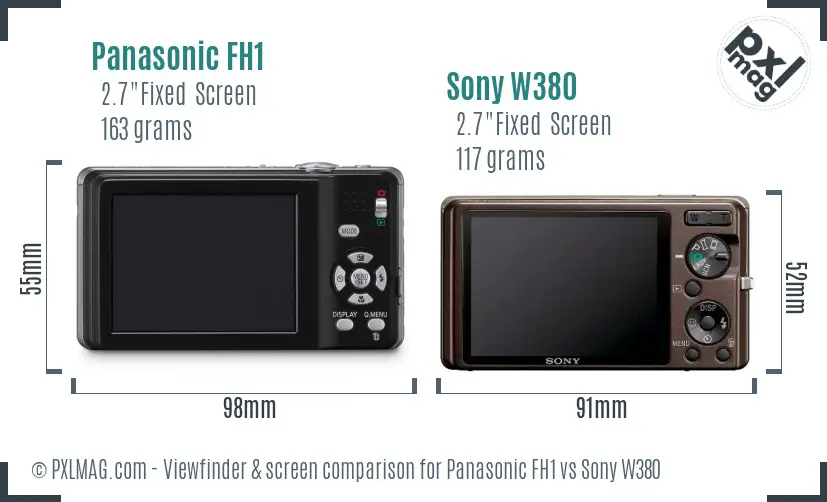 Panasonic FH1 vs Sony W380 Screen and Viewfinder comparison