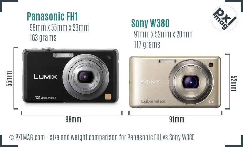 Panasonic FH1 vs Sony W380 size comparison