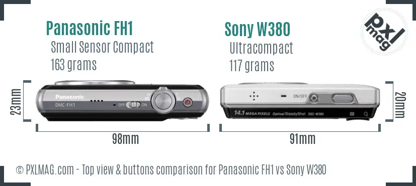 Panasonic FH1 vs Sony W380 top view buttons comparison