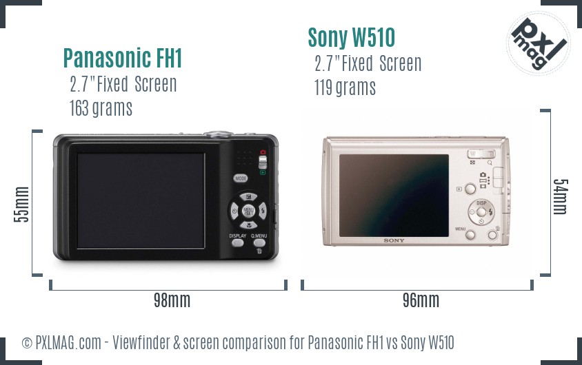 Panasonic FH1 vs Sony W510 Screen and Viewfinder comparison