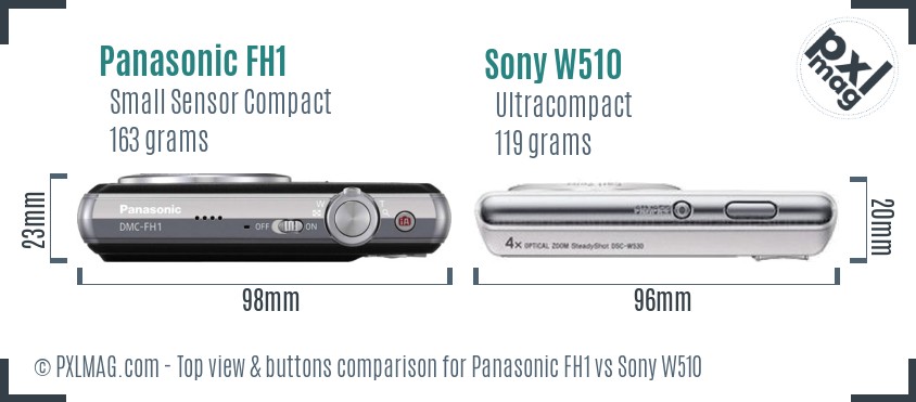 Panasonic FH1 vs Sony W510 top view buttons comparison