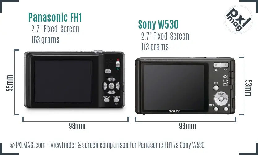 Panasonic FH1 vs Sony W530 Screen and Viewfinder comparison