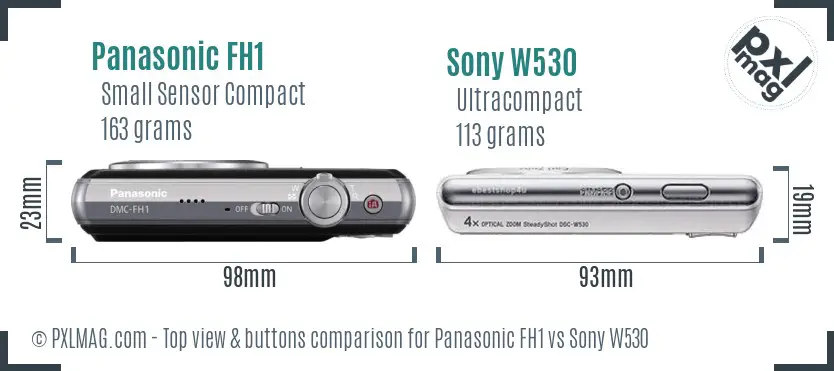 Panasonic FH1 vs Sony W530 top view buttons comparison