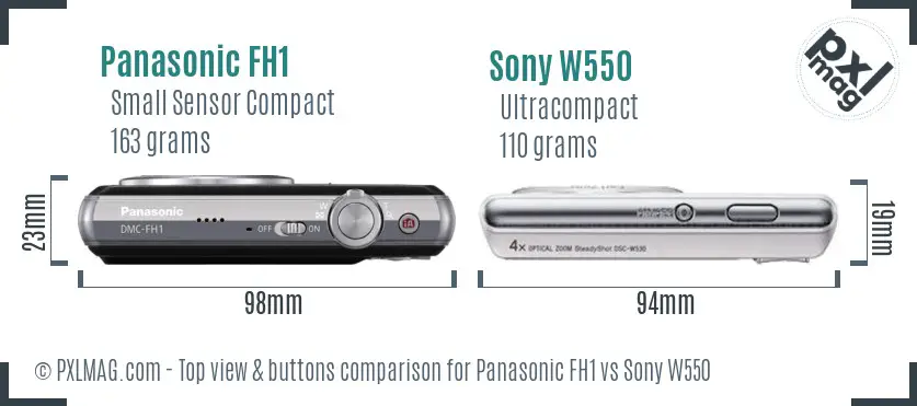 Panasonic FH1 vs Sony W550 top view buttons comparison
