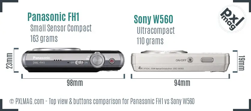 Panasonic FH1 vs Sony W560 top view buttons comparison