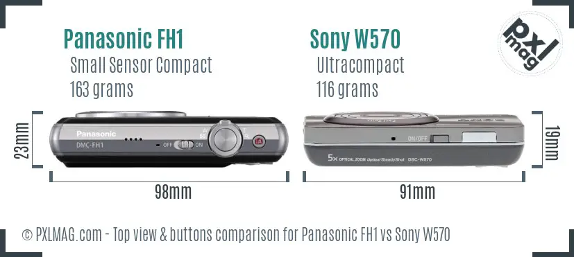 Panasonic FH1 vs Sony W570 top view buttons comparison