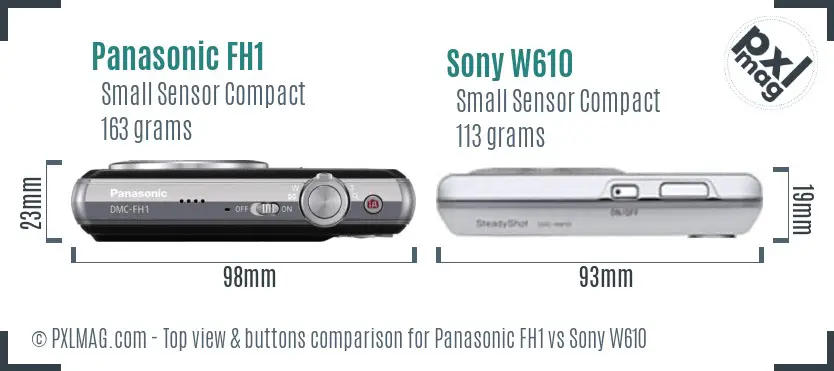 Panasonic FH1 vs Sony W610 top view buttons comparison Panasonic FH1 vs Sony W610 top view buttons comparison