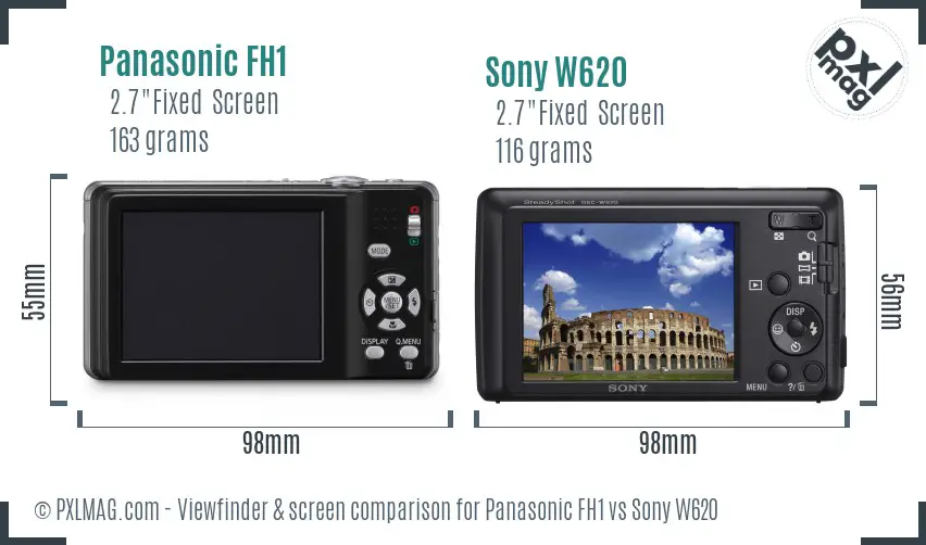 Panasonic FH1 vs Sony W620 Screen and Viewfinder comparison