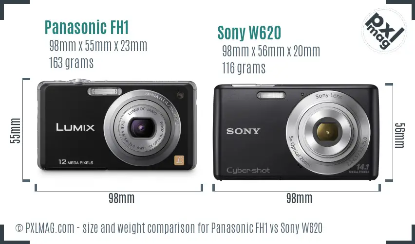 Panasonic FH1 vs Sony W620 size comparison