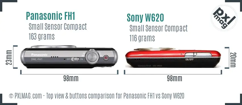 Panasonic FH1 vs Sony W620 top view buttons comparison