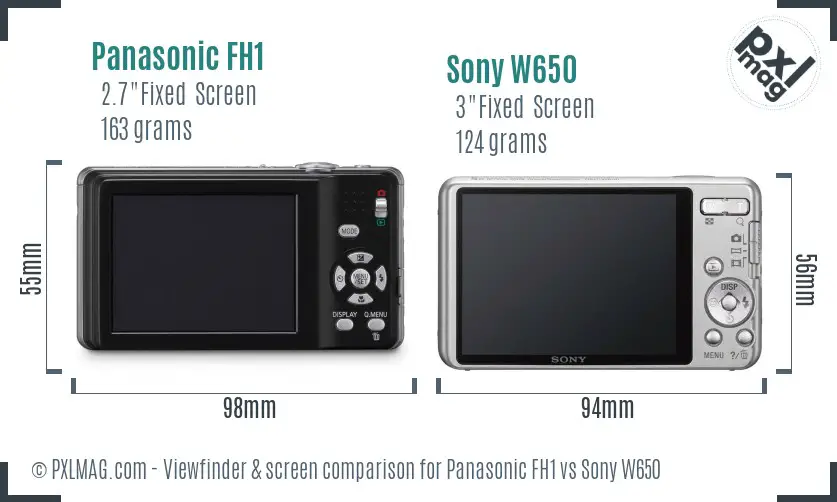 Panasonic FH1 vs Sony W650 Screen and Viewfinder comparison
