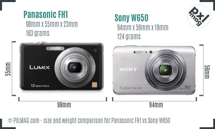 Panasonic FH1 vs Sony W650 size comparison