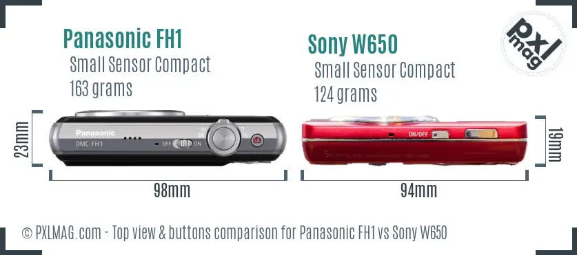 Panasonic FH1 vs Sony W650 top view buttons comparison