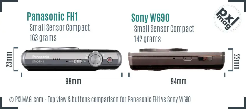Panasonic FH1 vs Sony W690 top view buttons comparison
