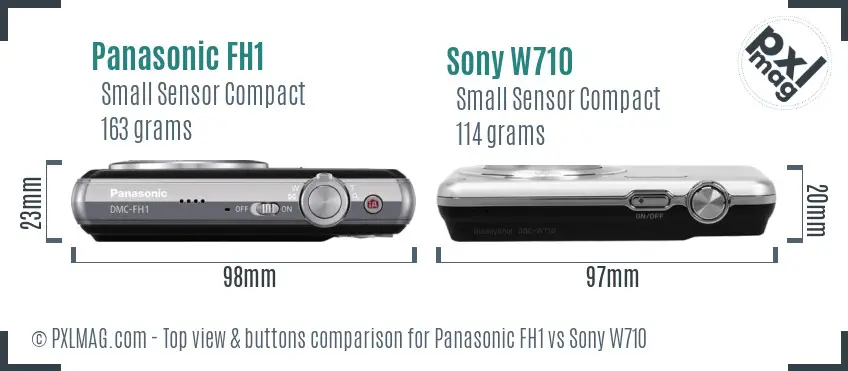 Panasonic FH1 vs Sony W710 top view buttons comparison