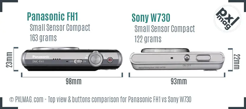 Panasonic FH1 vs Sony W730 top view buttons comparison