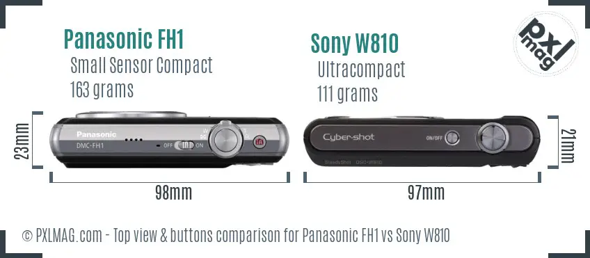 Panasonic FH1 vs Sony W810 top view buttons comparison