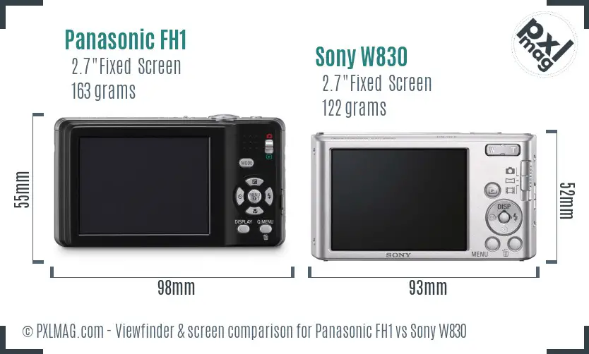 Panasonic FH1 vs Sony W830 Screen and Viewfinder comparison