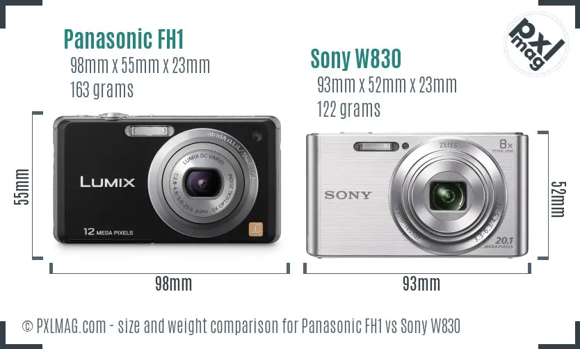 Panasonic FH1 vs Sony W830 size comparison