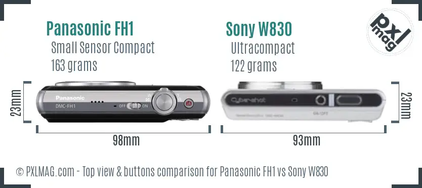 Panasonic FH1 vs Sony W830 top view buttons comparison