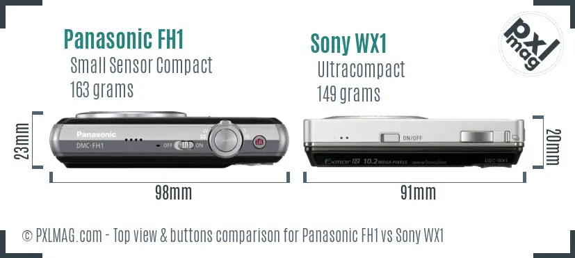 Panasonic FH1 vs Sony WX1 top view buttons comparison